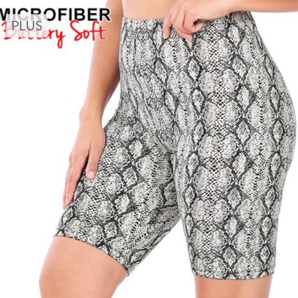 Plus Brushed Microfiber snake print biker buttery soft shorts animal 1X 2X 3X